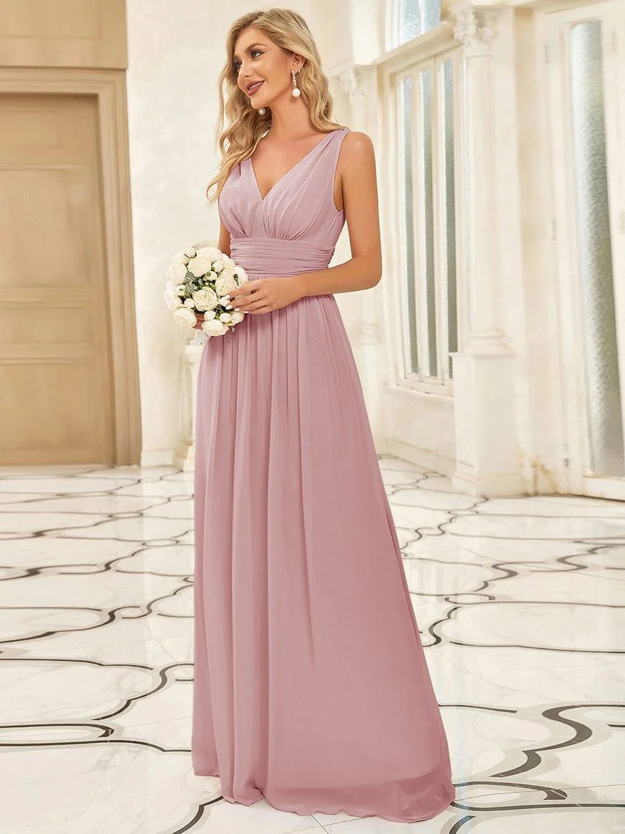 ever HUSH|V Neck Sleeveless Pleated Chiffon Evening Dress - Image 161