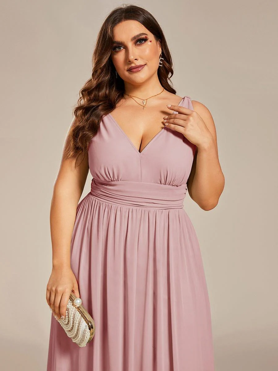 ever HUSH|V Neck Sleeveless Pleated Chiffon Evening Dress - Image 164