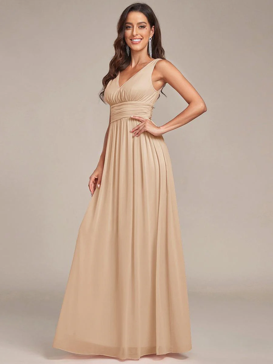 ever HUSH|V Neck Sleeveless Pleated Chiffon Evening Dress - Image 168