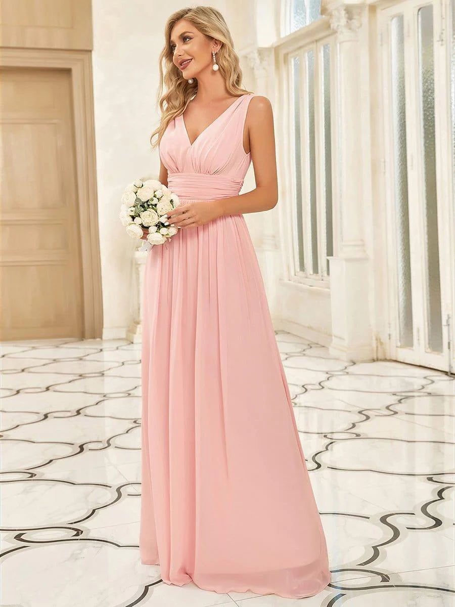 ever HUSH|V Neck Sleeveless Pleated Chiffon Evening Dress - Image 18