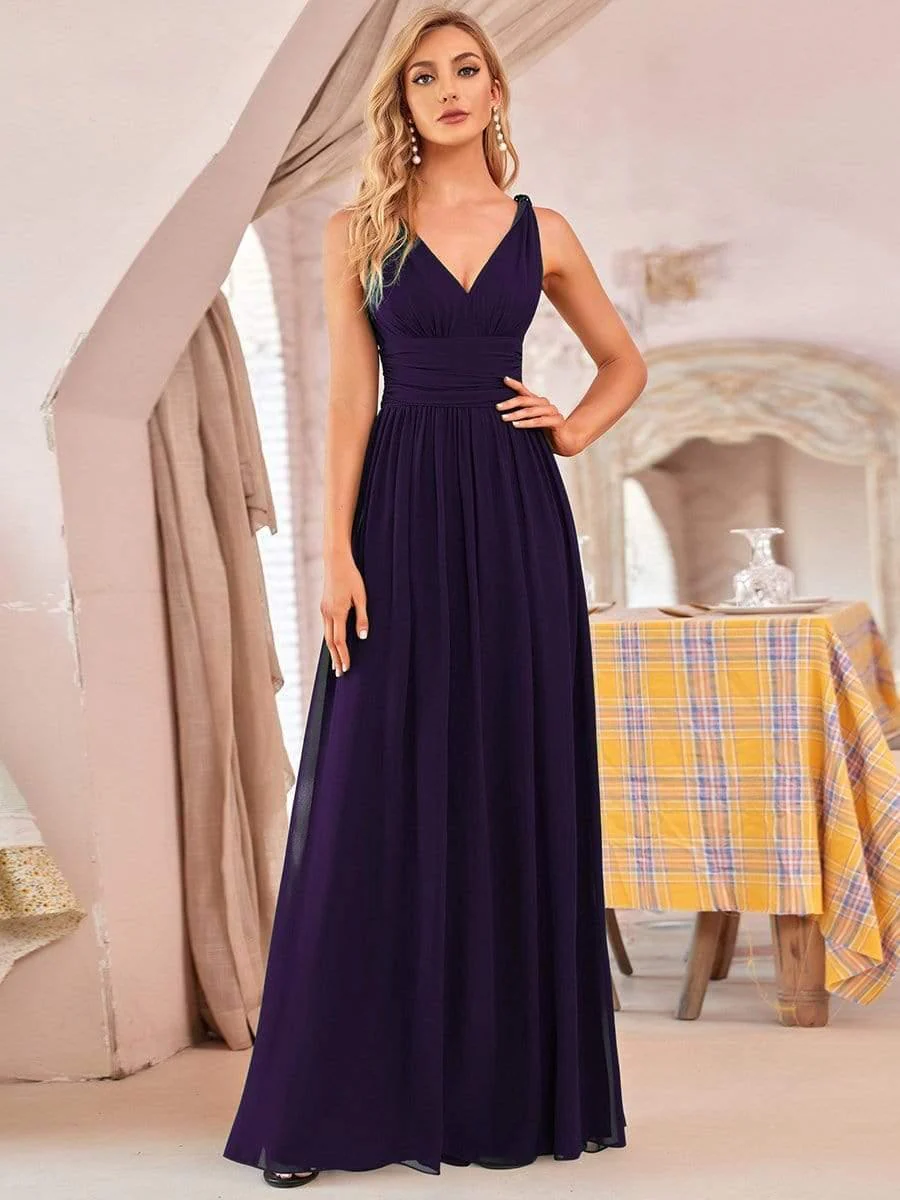 ever HUSH|V Neck Sleeveless Pleated Chiffon Evening Dress - Image 44