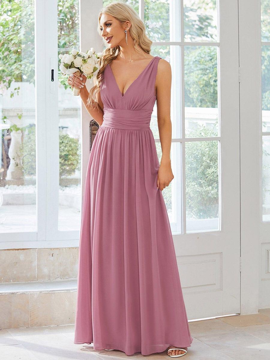 ever HUSH|V Neck Sleeveless Pleated Chiffon Evening Dress - Image 51