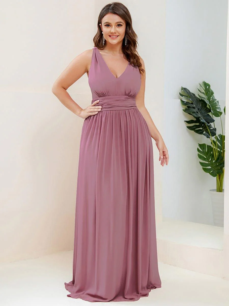 ever HUSH|V Neck Sleeveless Pleated Chiffon Evening Dress - Image 56