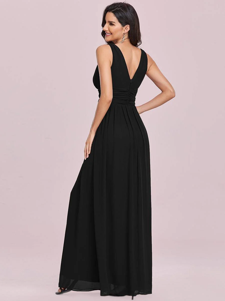 ever HUSH|V Neck Sleeveless Pleated Chiffon Evening Dress - Image 79