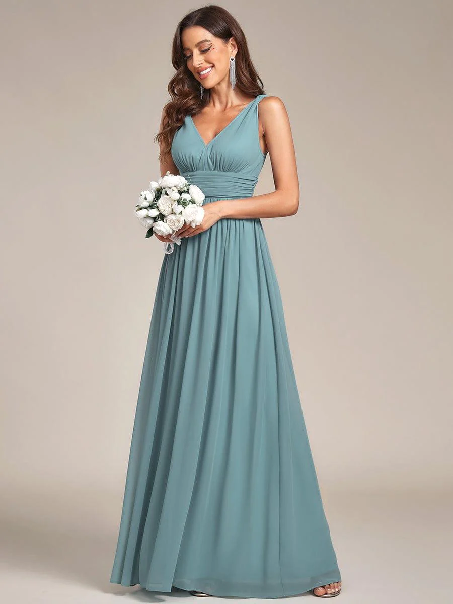 ever HUSH|V Neck Sleeveless Pleated Chiffon Evening Dress - Image 93