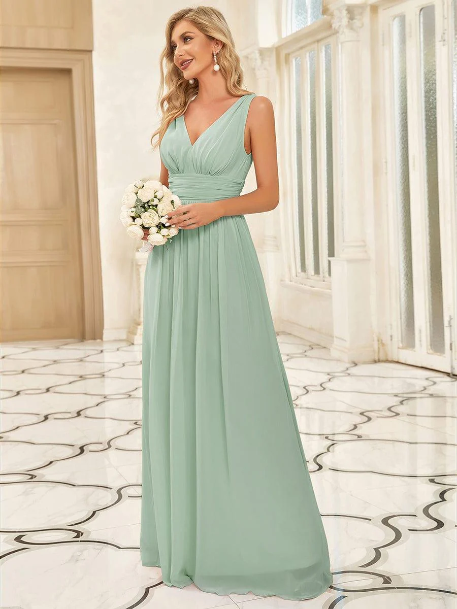 ever HUSH|V Neck Sleeveless Pleated Chiffon Evening Dress - Image 99