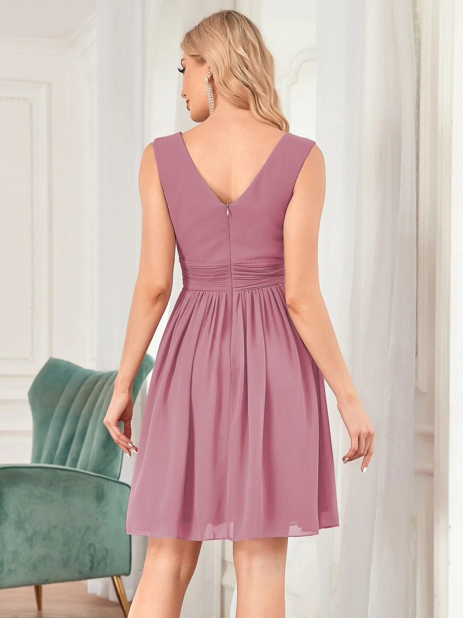 Knee-Length Chiffon Bridesmaid Dresses for Women with V-Neck - Image 20