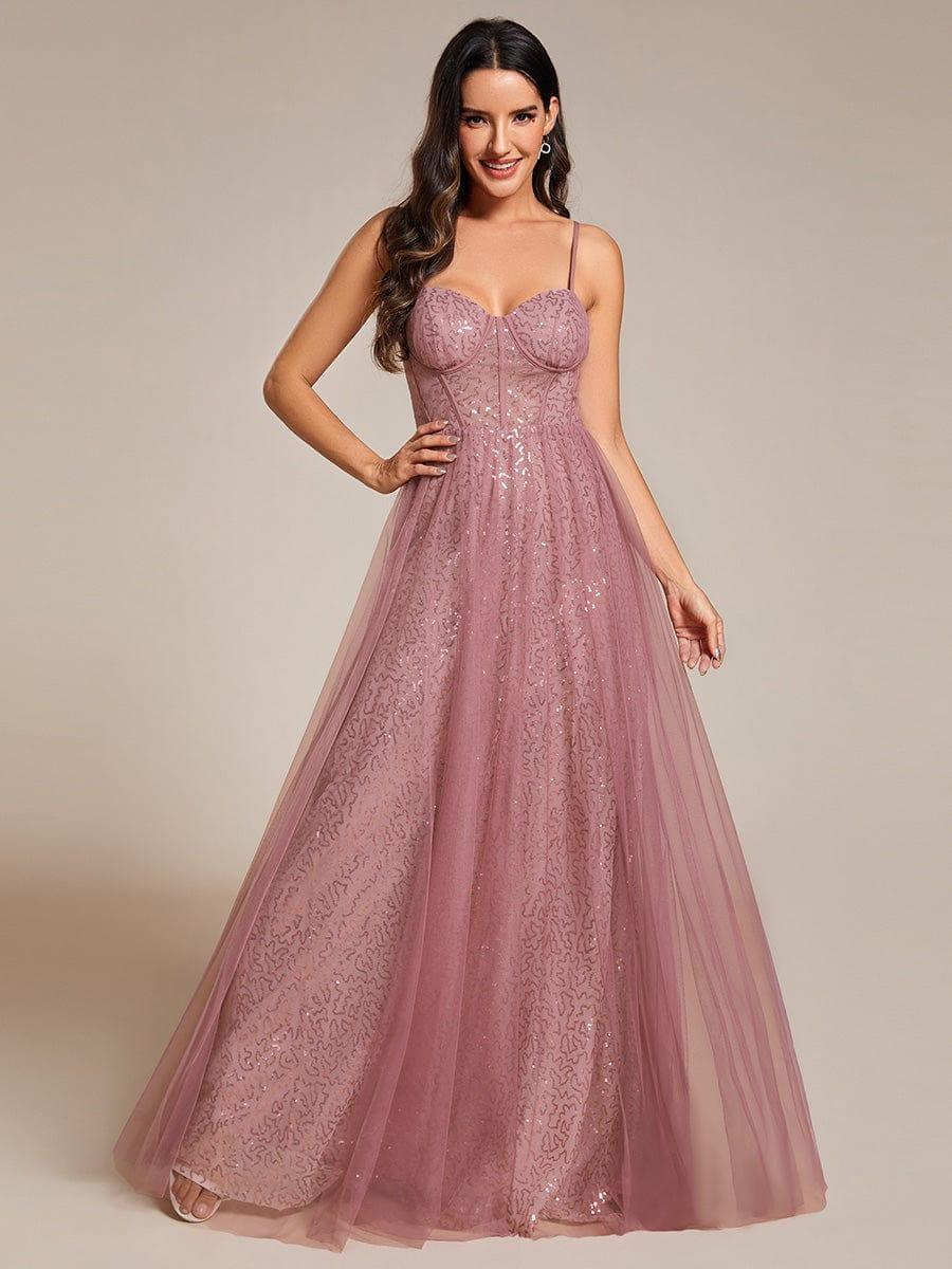 Spaghetti Straps Corset Sequin A-Line Prom Dress - Image 11