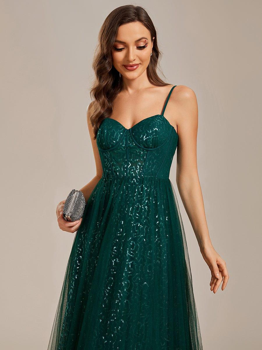 Spaghetti Straps Corset Sequin A-Line Prom Dress - Image 3