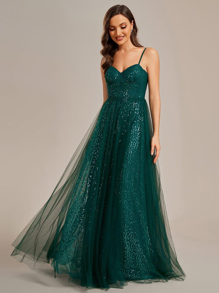 Spaghetti Straps Corset Sequin A-Line Prom Dress - Image 4