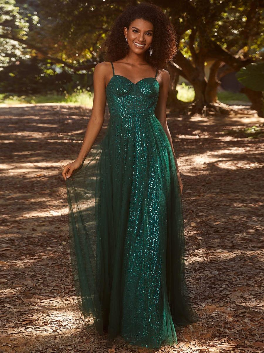 Spaghetti Straps Corset Sequin A-Line Prom Dress - Image 5