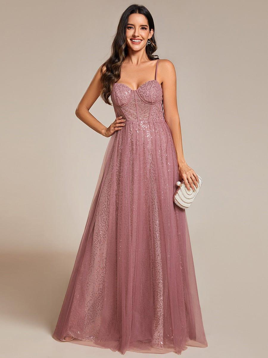 Spaghetti Straps Corset Sequin A-Line Prom Dress - Image 8