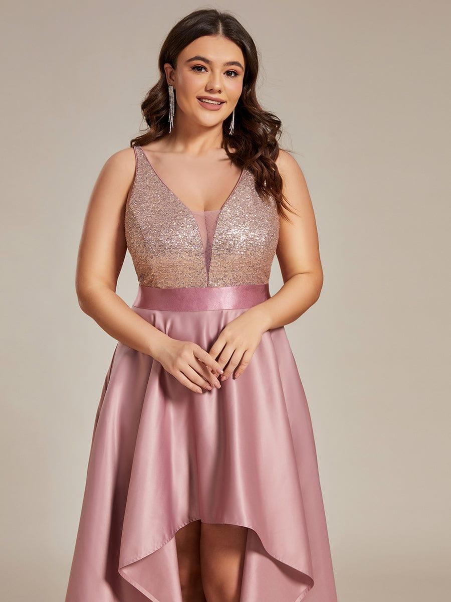 pretty ALYNA|Sparkly Plus Size Prom Dresses for Women with Irregular Hem - Image 50
