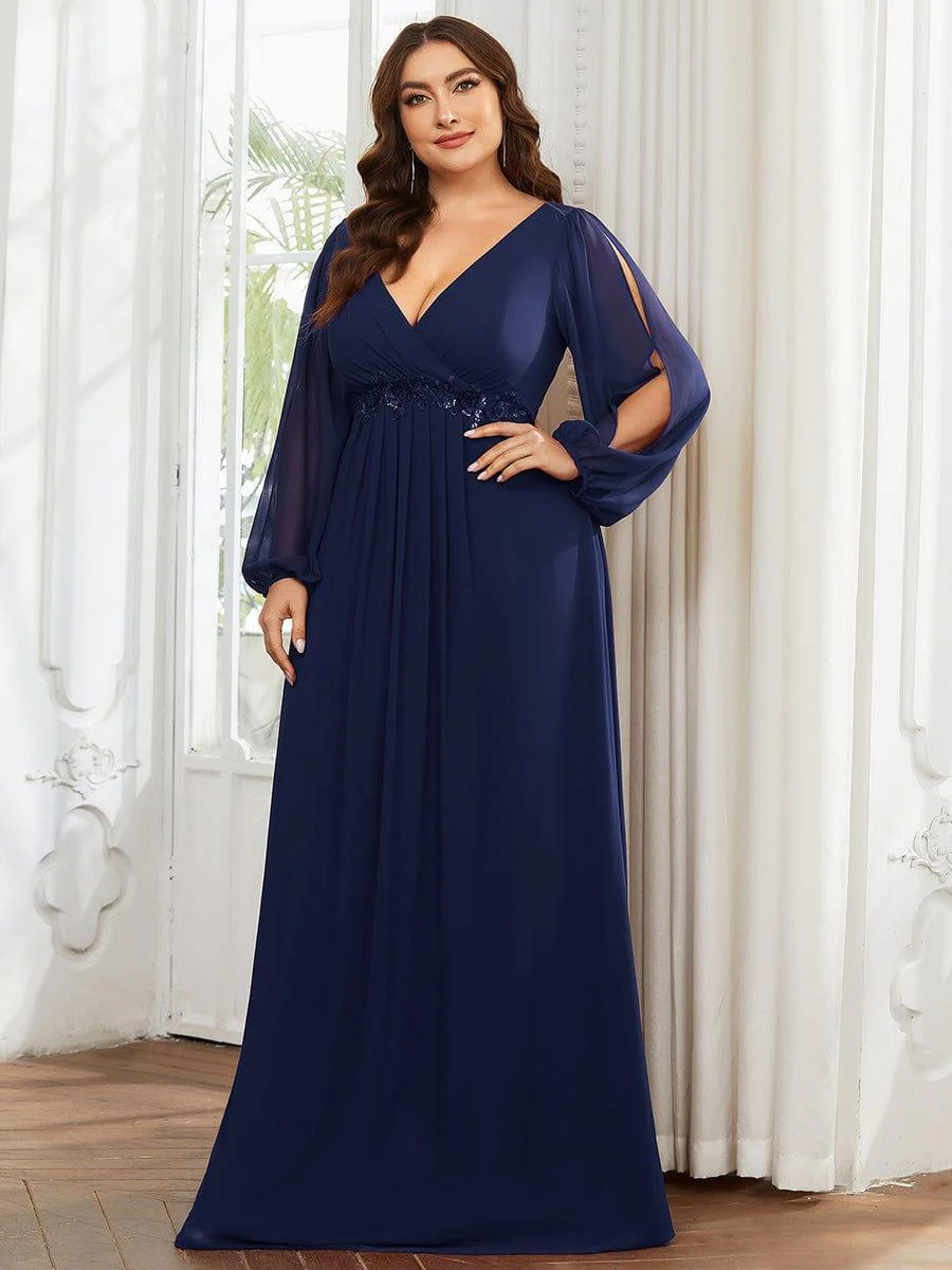 pretty AMOUR | Plus Size Chiffon Evening Dress with Lantern Sleeves - Image 32