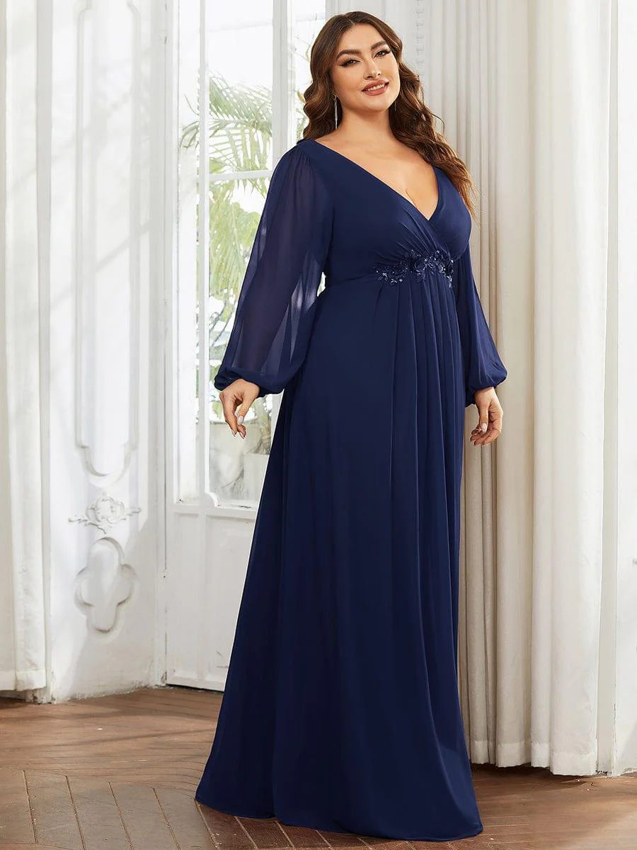 pretty AMOUR | Plus Size Chiffon Evening Dress with Lantern Sleeves - Image 33