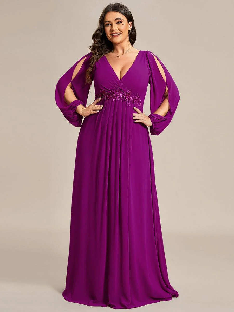 pretty AMOUR | Plus Size Chiffon Evening Dress with Lantern Sleeves - Image 46