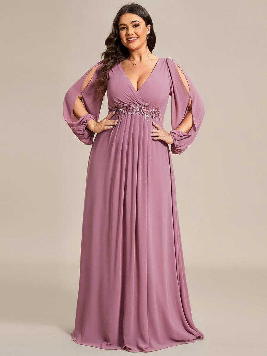 pretty AMOUR | Plus Size Chiffon Evening Dress with Lantern Sleeves - Image 5