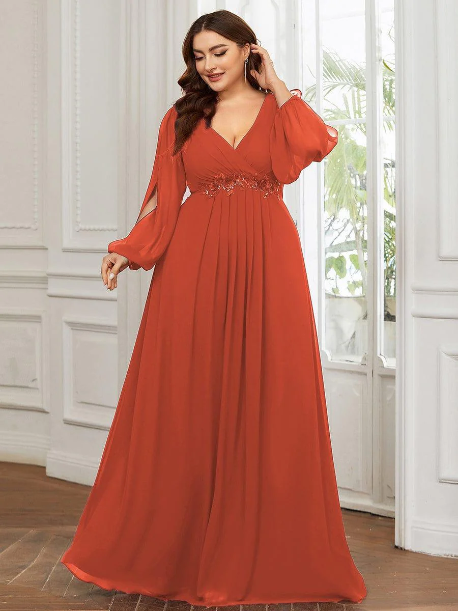 pretty AMOUR | Plus Size Chiffon Evening Dress with Lantern Sleeves - Image 56