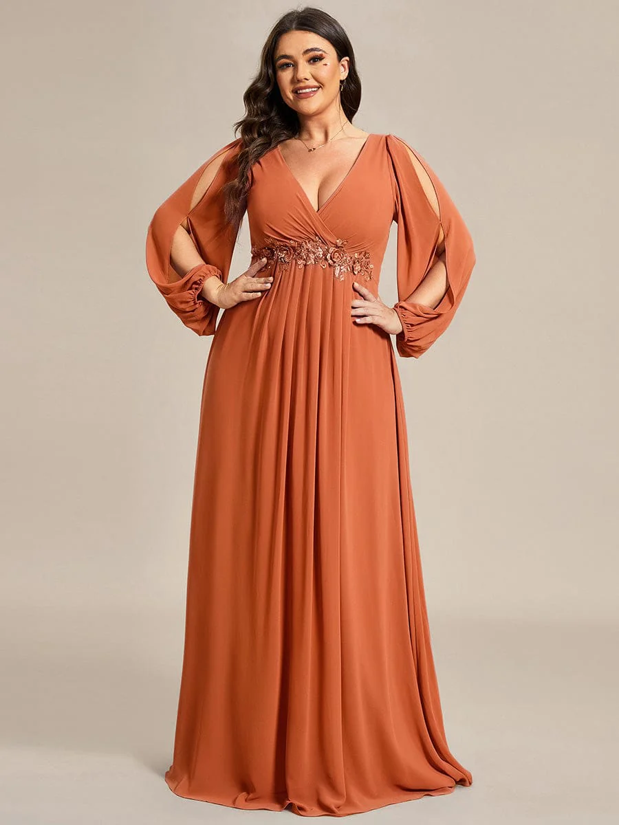 pretty AMOUR | Plus Size Chiffon Evening Dress with Lantern Sleeves - Image 83