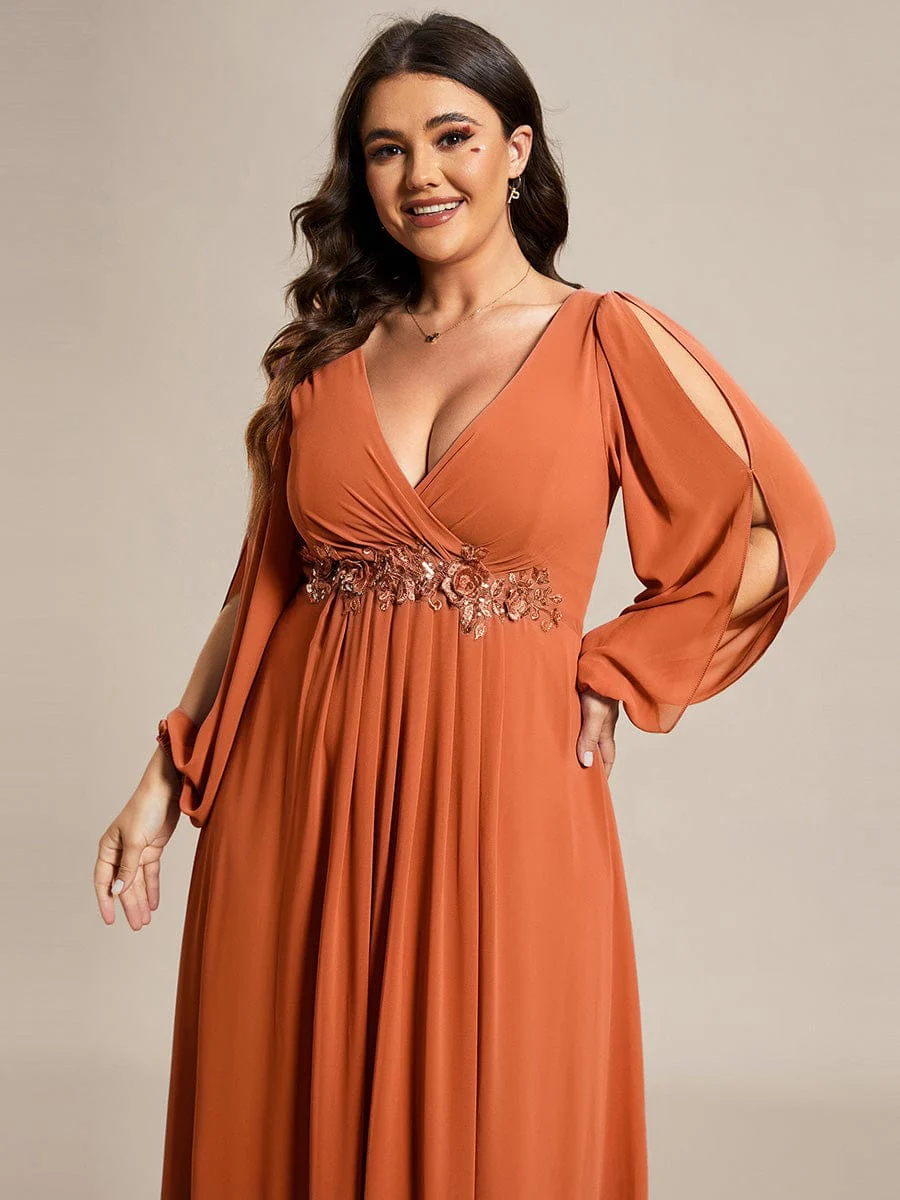 pretty AMOUR | Plus Size Chiffon Evening Dress with Lantern Sleeves - Image 85