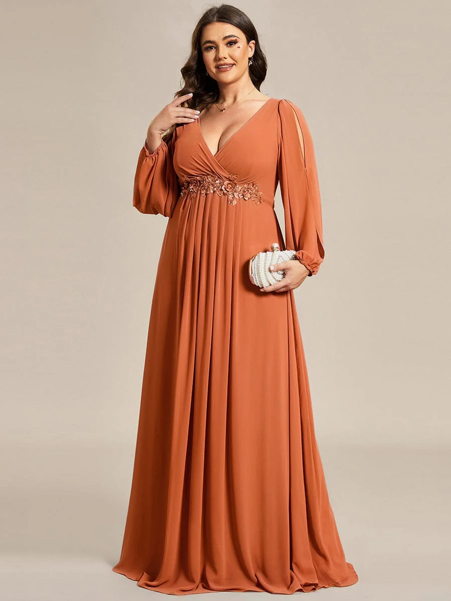 pretty AMOUR | Plus Size Chiffon Evening Dress with Lantern Sleeves - Image 86