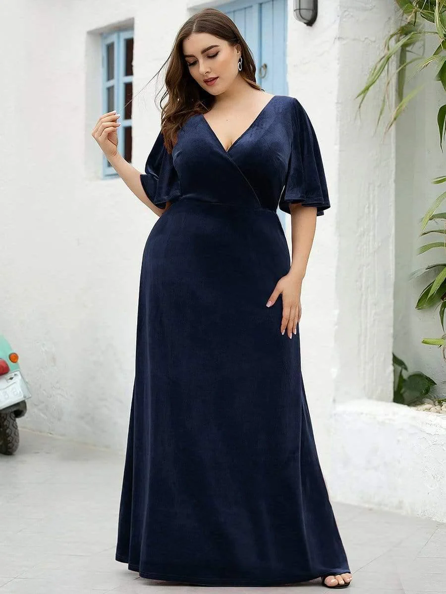 ever REINE|Trendy Double V Neck Velvet Wedding Guest Dress - Image 15