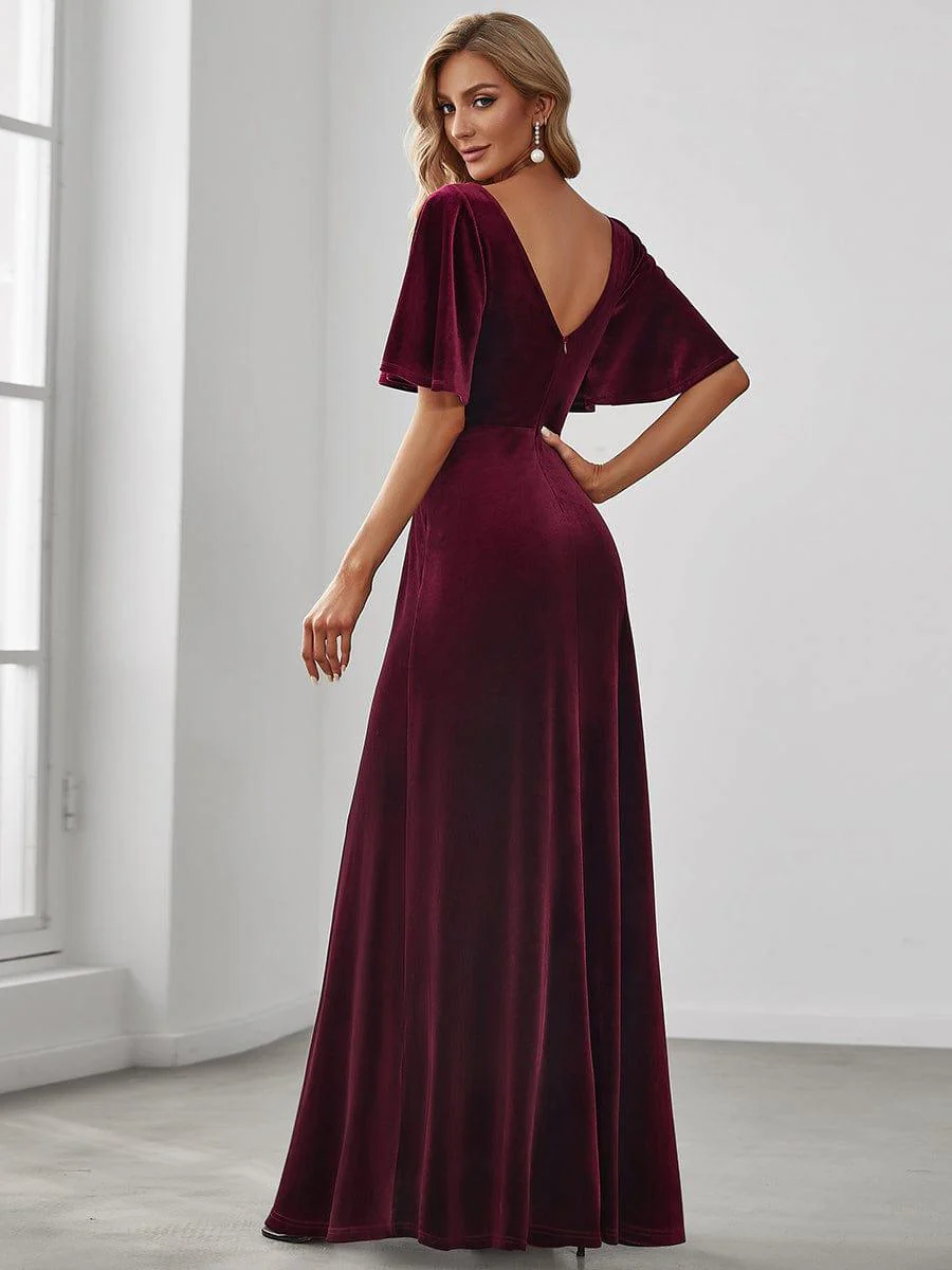 ever REINE|Trendy Double V Neck Velvet Wedding Guest Dress - Image 18