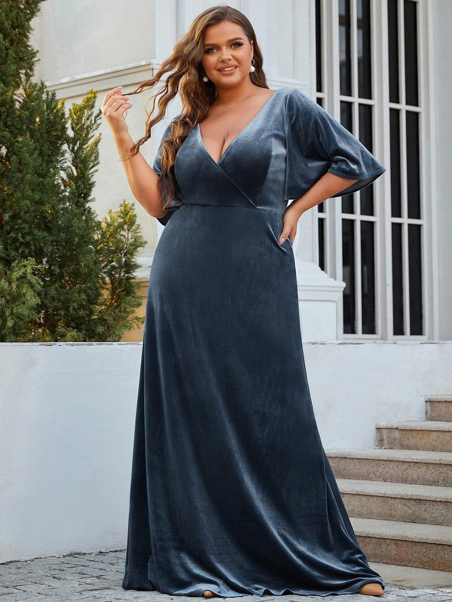 ever REINE|Trendy Double V Neck Velvet Wedding Guest Dress - Image 29