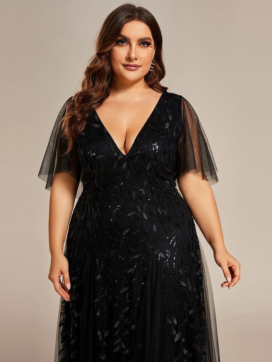 ever ASTRAL|Romantic Shimmery V Neck Ruffle Sleeves Maxi Long Evening Gowns - Image 10