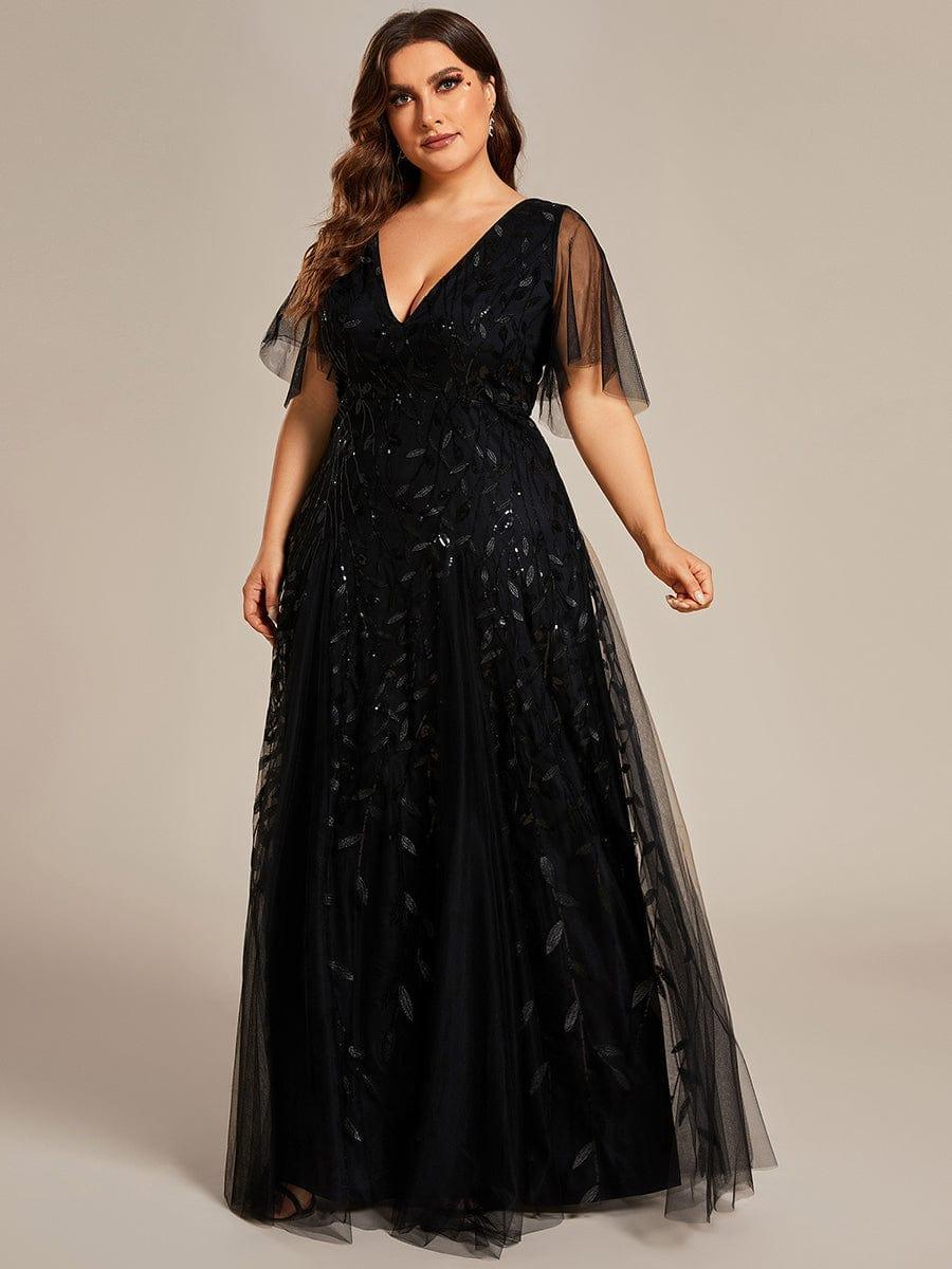 ever ASTRAL|Romantic Shimmery V Neck Ruffle Sleeves Maxi Long Evening Gowns - Image 11