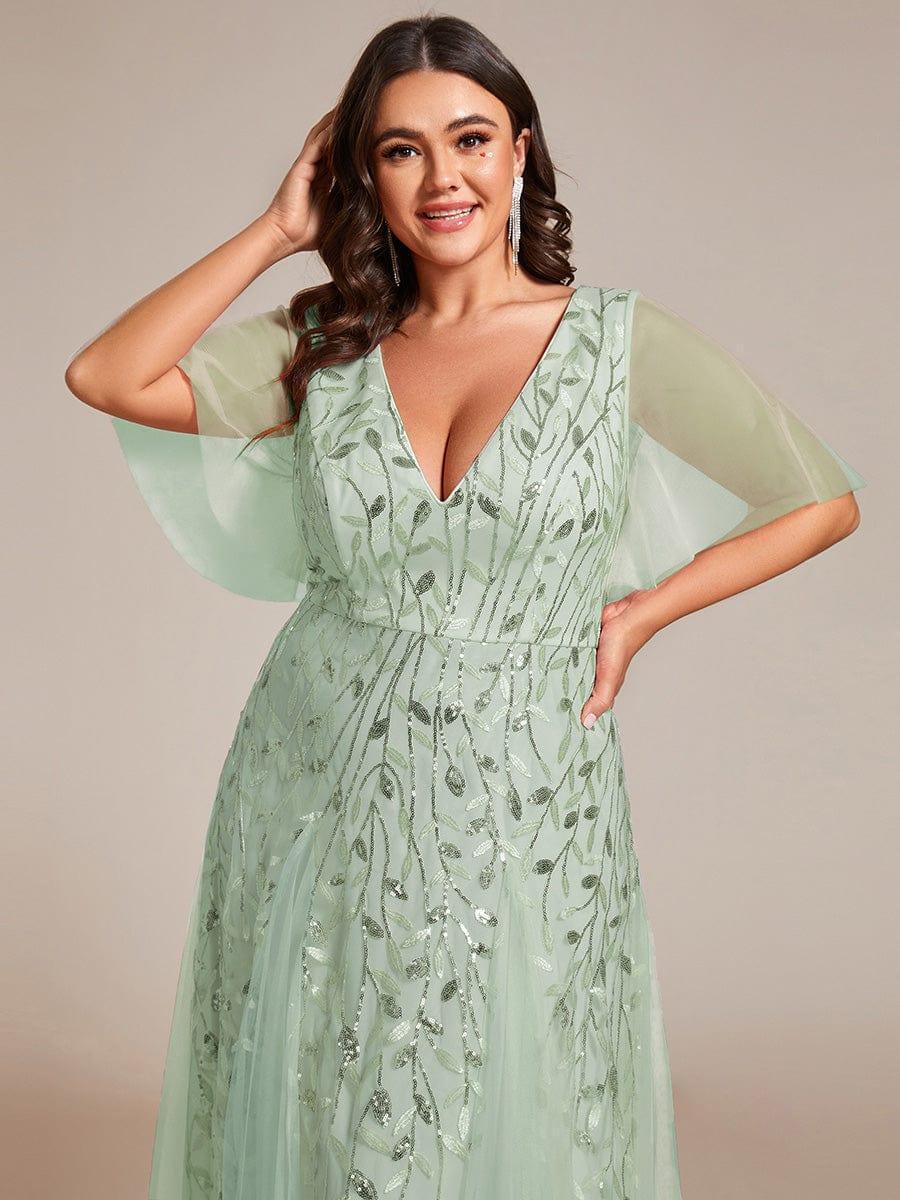 ever ASTRAL|Romantic Shimmery V Neck Ruffle Sleeves Maxi Long Evening Gowns - Image 114