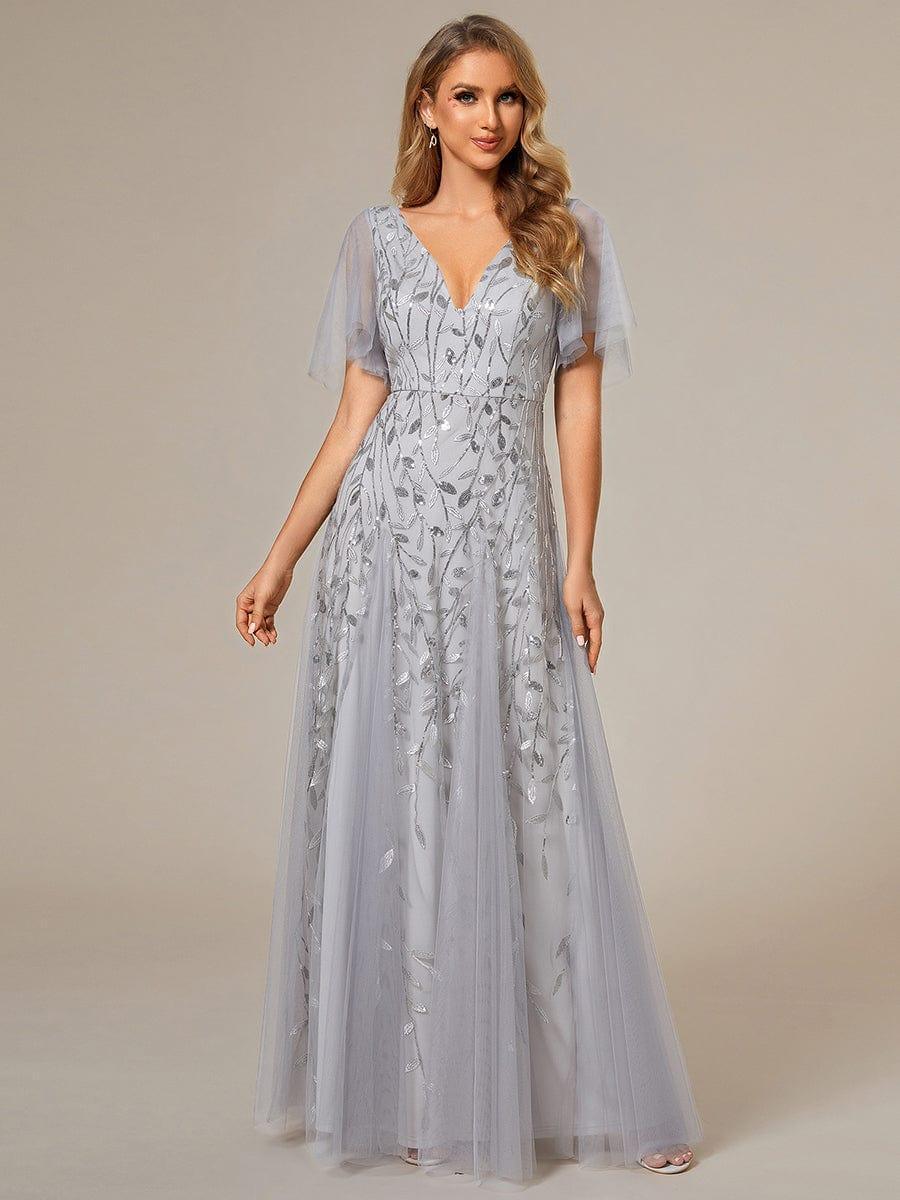 ever ASTRAL|Romantic Shimmery V Neck Ruffle Sleeves Maxi Long Evening Gowns - Image 126