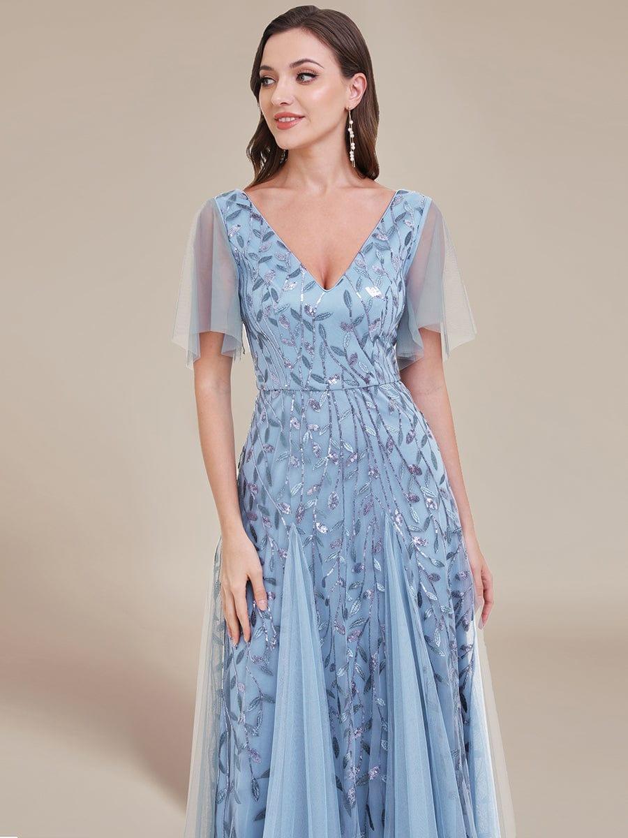 ever ASTRAL|Romantic Shimmery V Neck Ruffle Sleeves Maxi Long Evening Gowns - Image 131