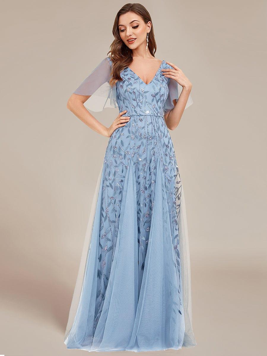 ever ASTRAL|Romantic Shimmery V Neck Ruffle Sleeves Maxi Long Evening Gowns - Image 133
