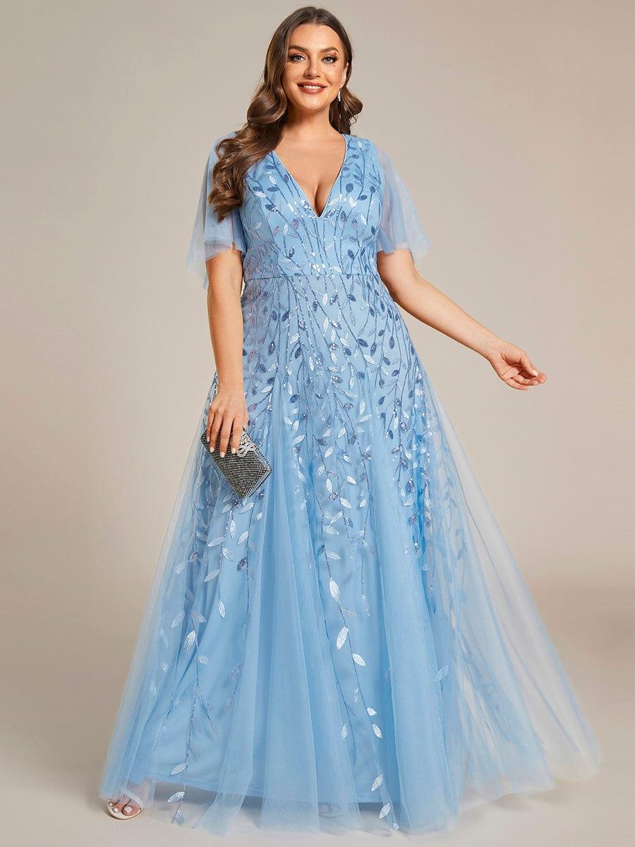 ever ASTRAL|Romantic Shimmery V Neck Ruffle Sleeves Maxi Long Evening Gowns - Image 134