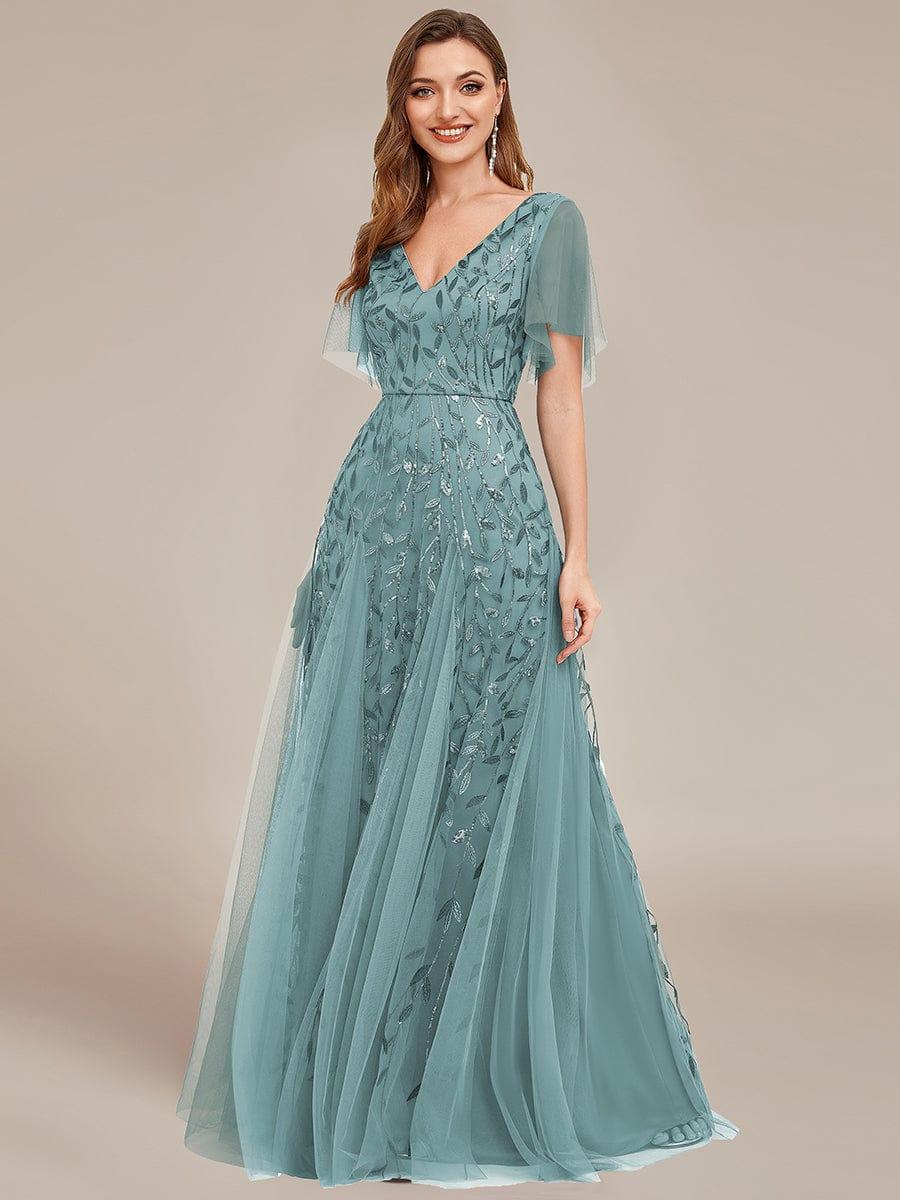 ever ASTRAL|Romantic Shimmery V Neck Ruffle Sleeves Maxi Long Evening Gowns - Image 137