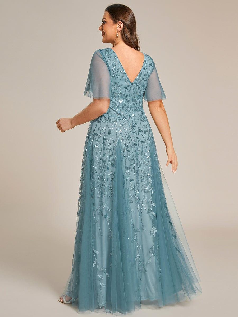 ever ASTRAL|Romantic Shimmery V Neck Ruffle Sleeves Maxi Long Evening Gowns - Image 143