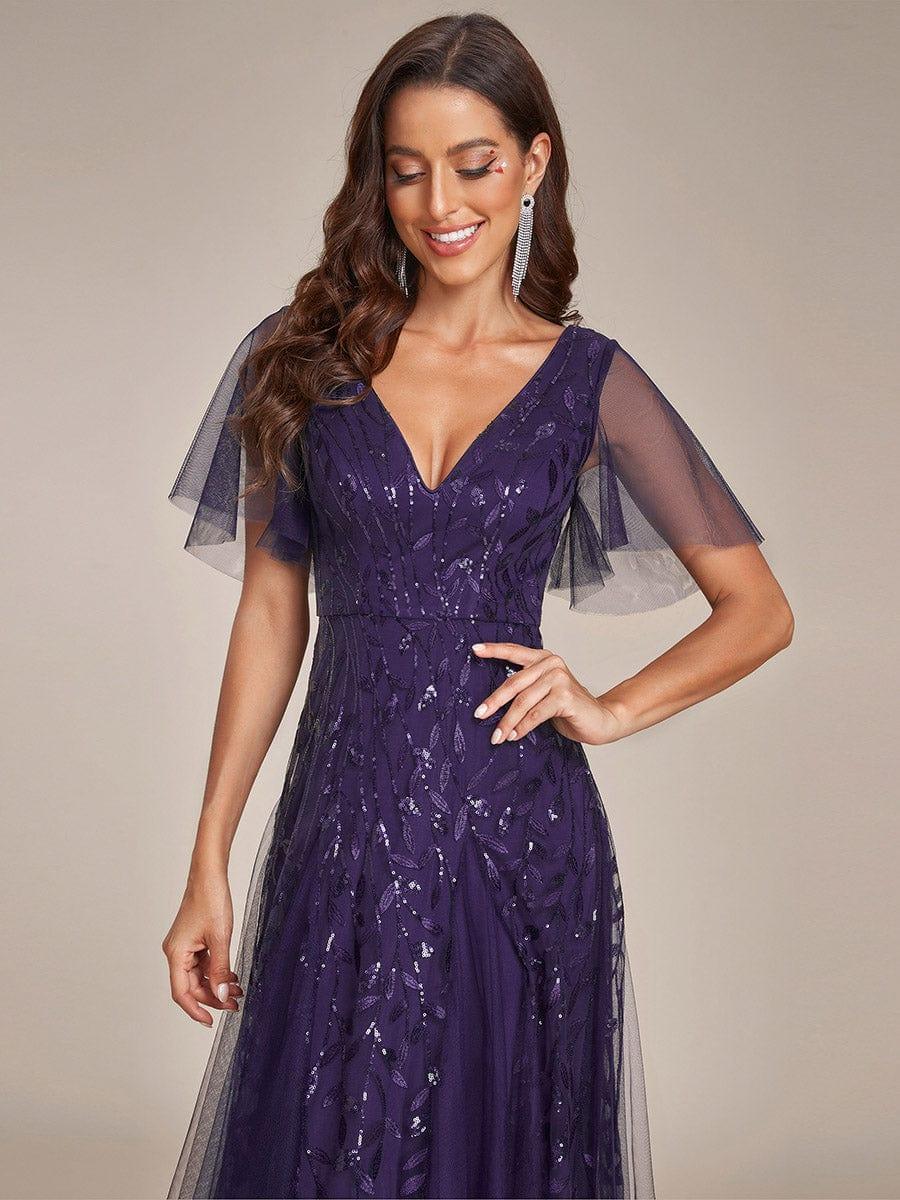 ever ASTRAL|Romantic Shimmery V Neck Ruffle Sleeves Maxi Long Evening Gowns - Image 147