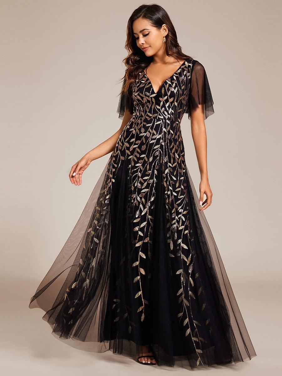 ever ASTRAL|Romantic Shimmery V Neck Ruffle Sleeves Maxi Long Evening Gowns - Image 154