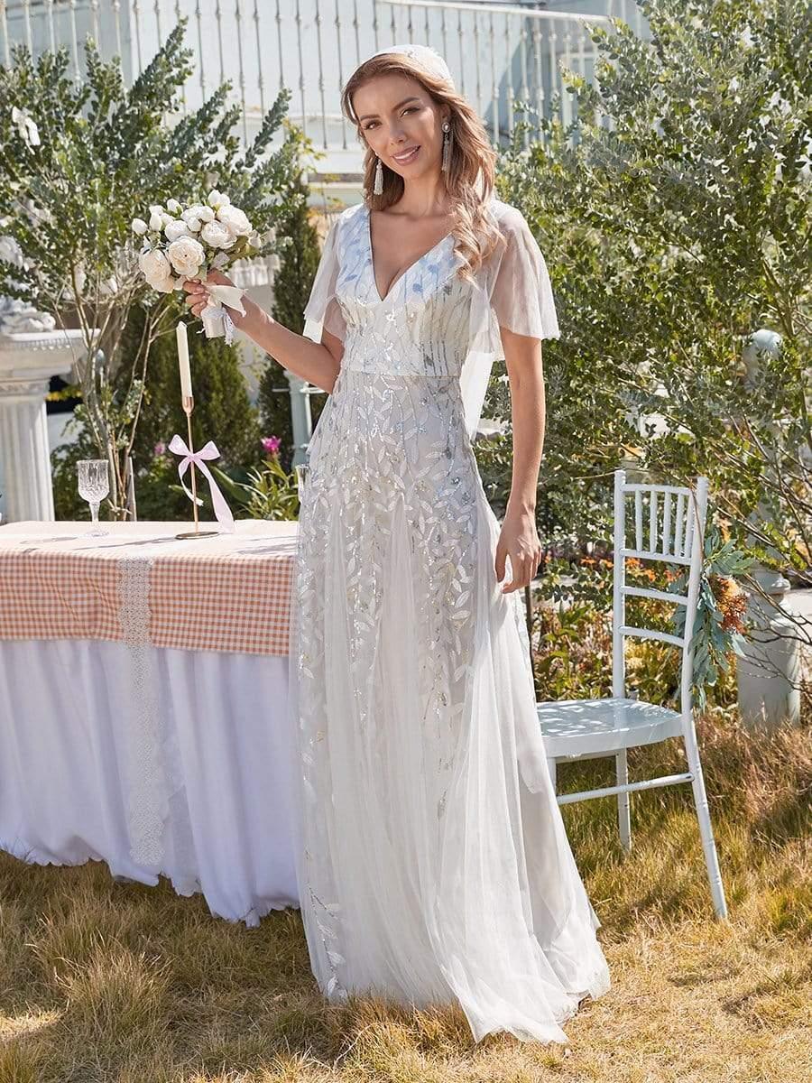 ever ASTRAL|Romantic Shimmery V Neck Ruffle Sleeves Maxi Long Evening Gowns - Image 37