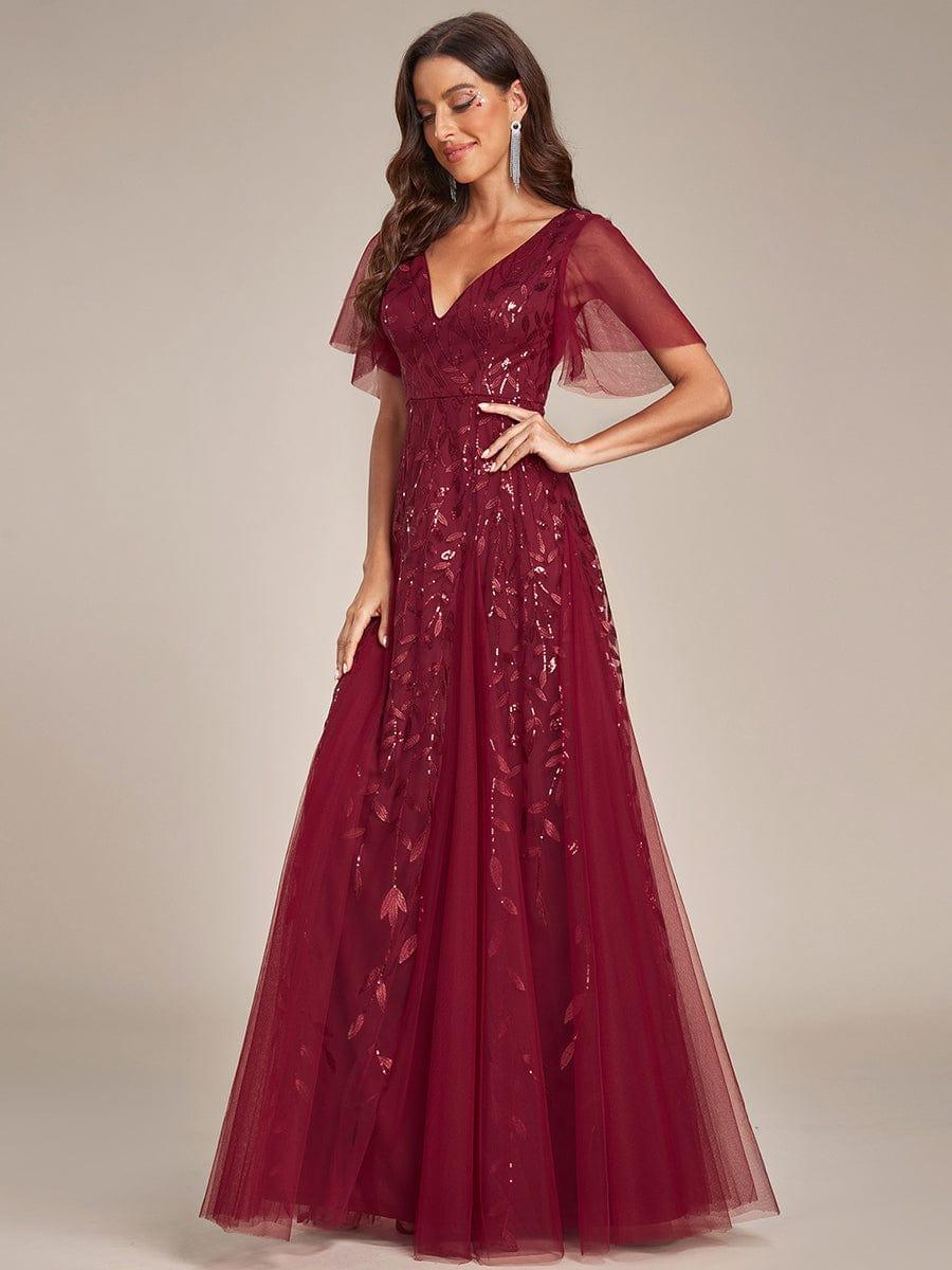 ever ASTRAL|Romantic Shimmery V Neck Ruffle Sleeves Maxi Long Evening Gowns - Image 49