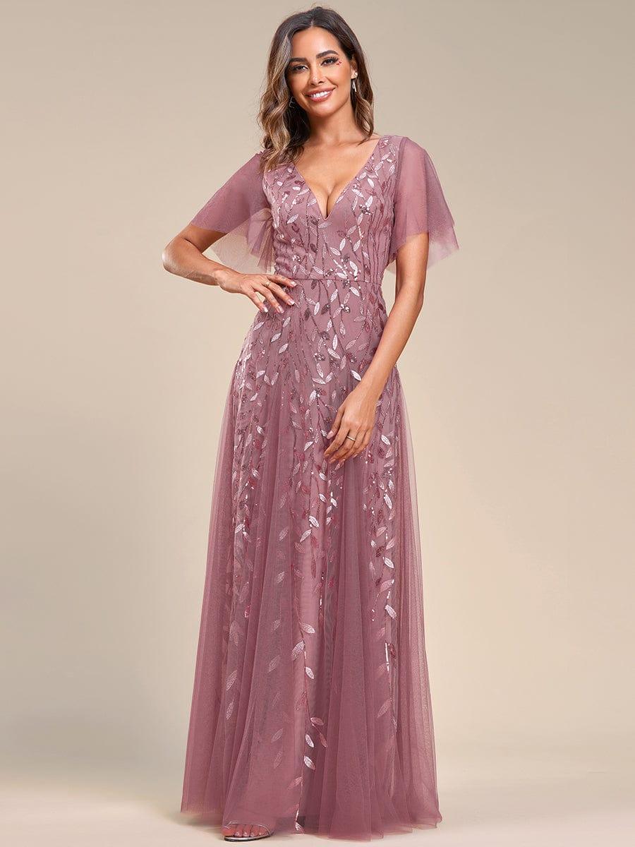 ever ASTRAL|Romantic Shimmery V Neck Ruffle Sleeves Maxi Long Evening Gowns - Image 68
