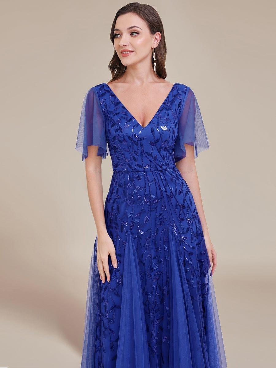 ever ASTRAL|Romantic Shimmery V Neck Ruffle Sleeves Maxi Long Evening Gowns - Image 93