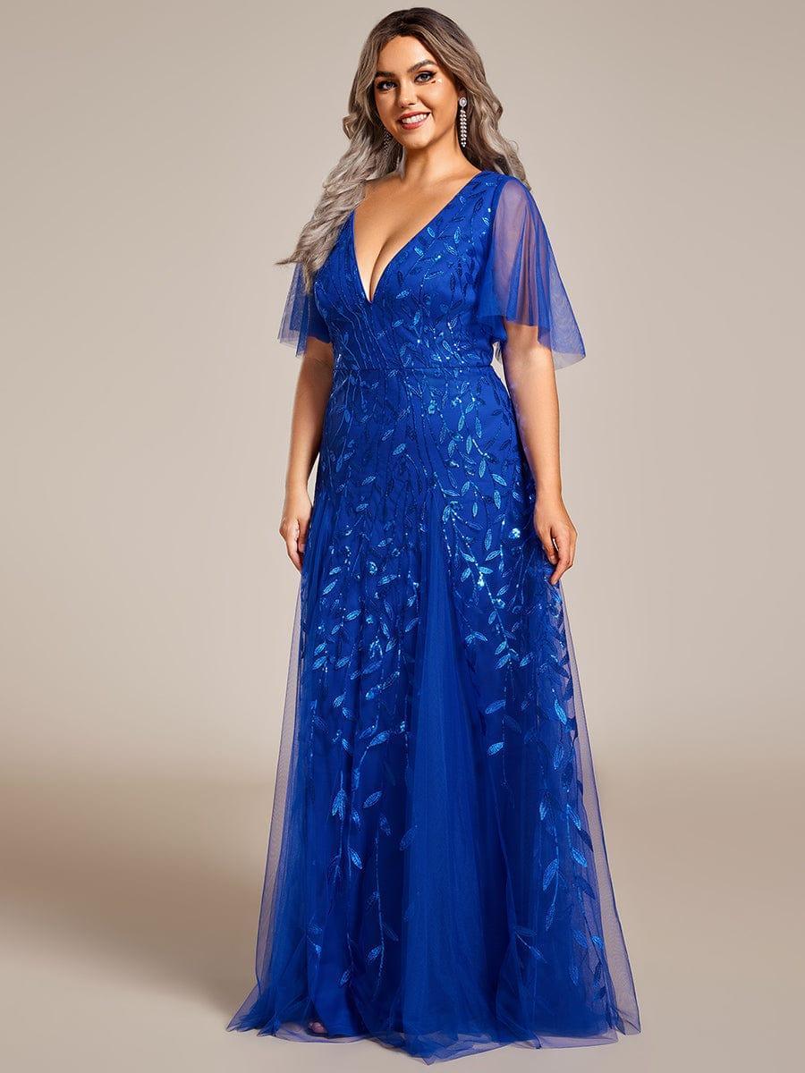 ever ASTRAL|Romantic Shimmery V Neck Ruffle Sleeves Maxi Long Evening Gowns - Image 96