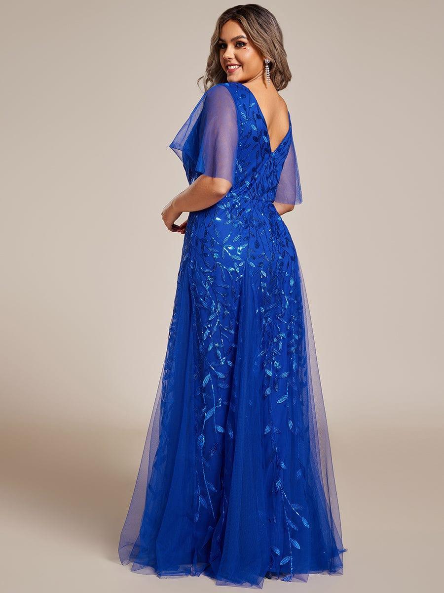 ever ASTRAL|Romantic Shimmery V Neck Ruffle Sleeves Maxi Long Evening Gowns - Image 97