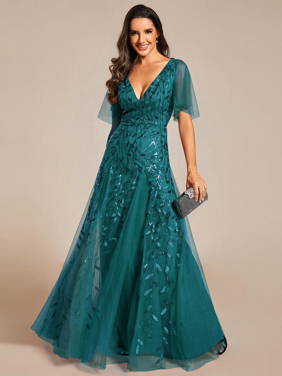 ever ASTRAL|Romantic Shimmery V Neck Ruffle Sleeves Maxi Long Evening Gowns - Image 99