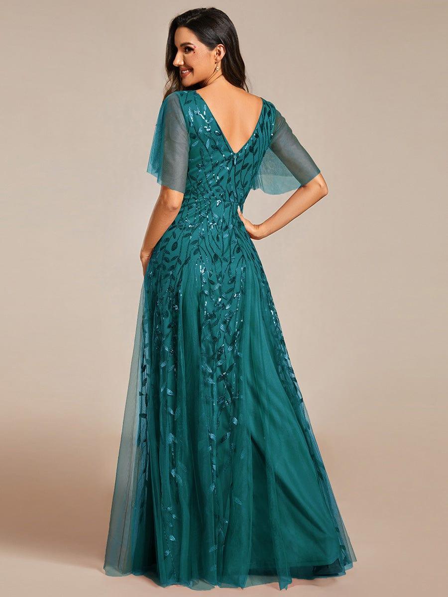 ever ASTRAL|Romantic Shimmery V Neck Ruffle Sleeves Maxi Long Evening Gowns - Image 100