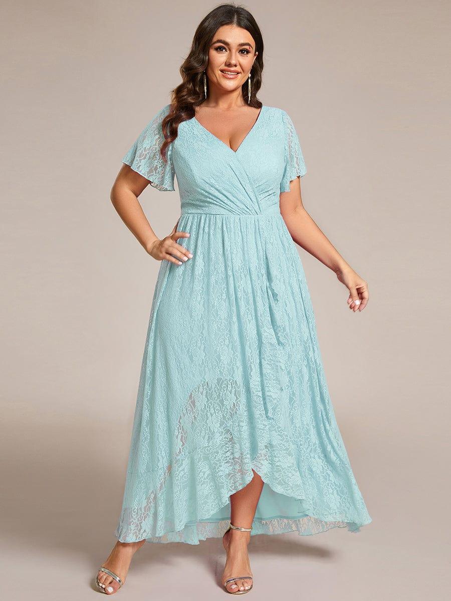 ever ELISE|V-Neck Short Sleeve Pleated Ruffled Lace Evening Dress - Image 105