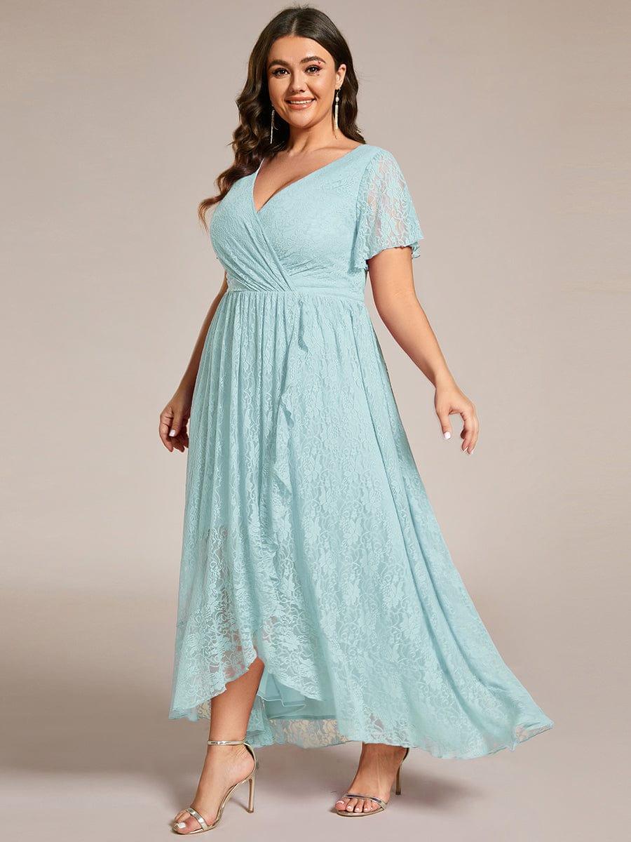ever ELISE|V-Neck Short Sleeve Pleated Ruffled Lace Evening Dress - Image 106
