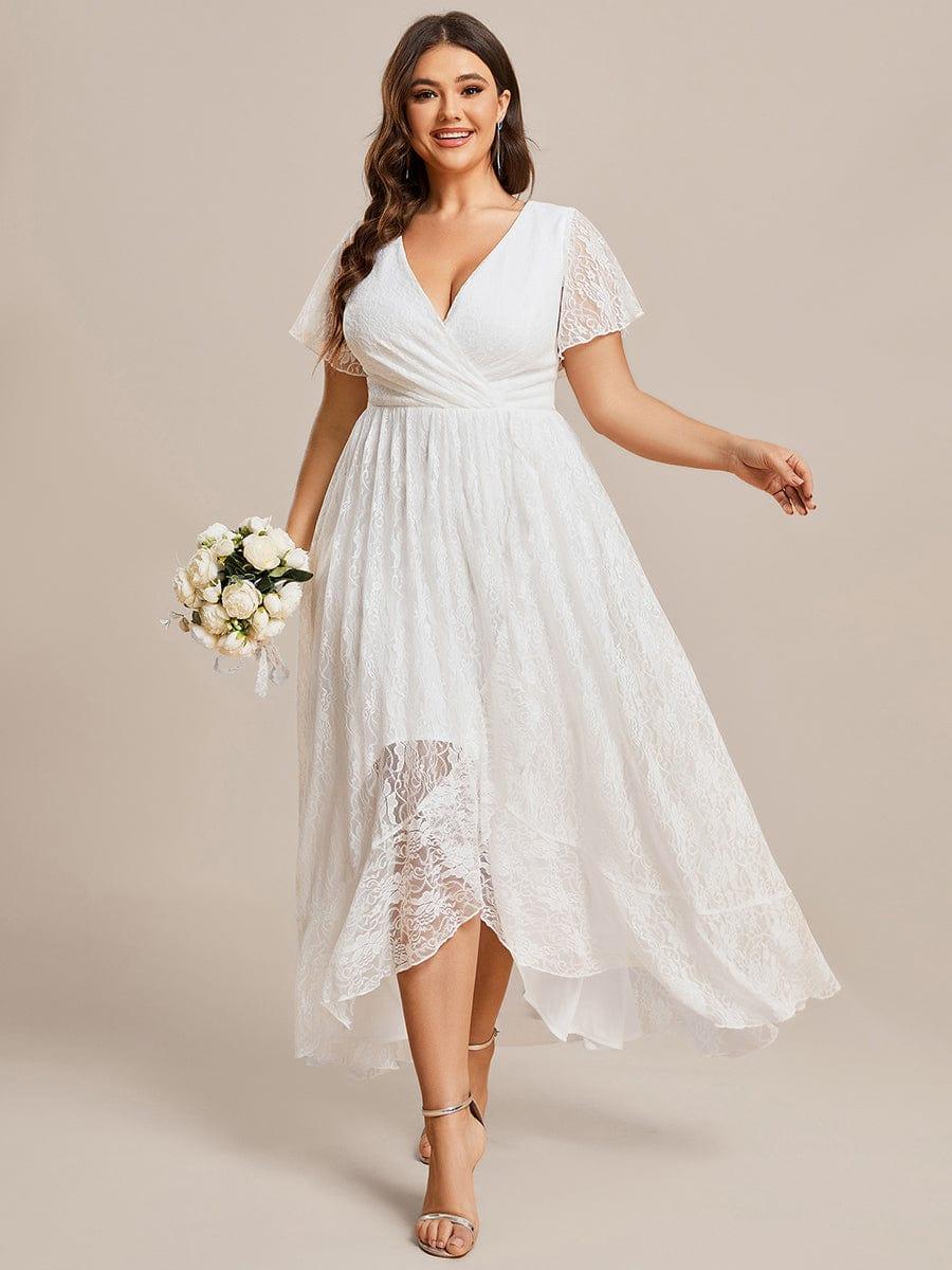 ever ELISE|V-Neck Short Sleeve Pleated Ruffled Lace Evening Dress - Image 18
